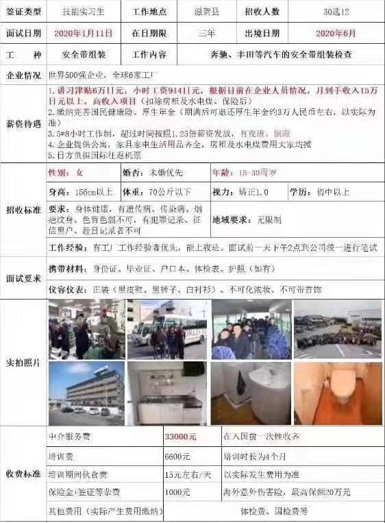 日本三年期女工电子、质检、加工类订单